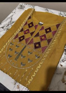 Mustard Yellow Embroidered Kurta