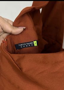 Tokyo talkies Brown Solid Pinafore Dress | SIZE S