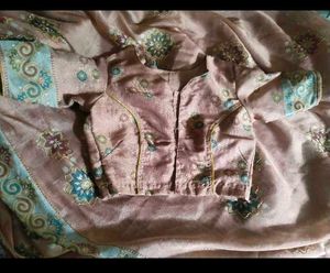 peach saree with fall &amp; Blouse.