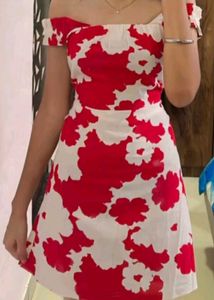 Red and White Floral Print Dress
