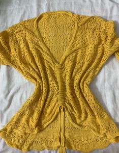 Yellow Crochet Knit Top