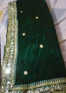 😱Emerald Green 💚 Sequined mehandi saree 💕