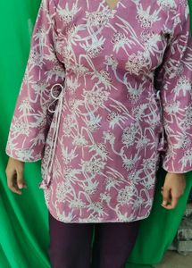 Pink Floral Print Wrap Kurta