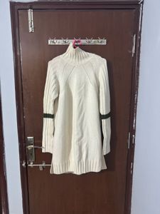 Elegant Cream Knit Turtleneck Dress