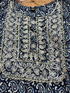 Blue Kurta with White Palazzo Pants