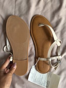 Cream T-Strap Flat Sandals