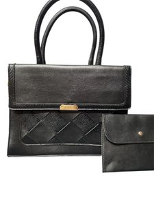 Vintage Black Woven Detail Handbag + Pouch