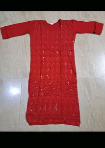Red Chikenkari Kurta