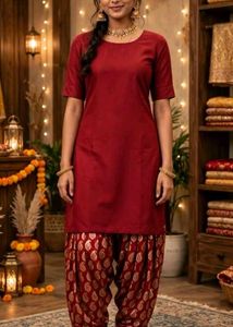 Maroon Kurta Set with Paisley Print Patiala