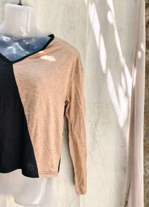 Color Block V-Neck Long Sleeve Top
