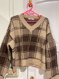 Cozy Plaid V-Neck Sweater