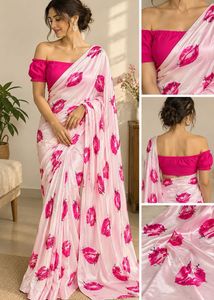 Pink Lips Saree with Bold Print