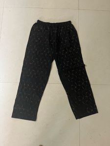 Elegant Black Printed 3/4th night pant