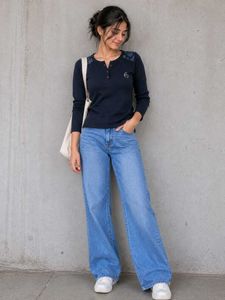 Chic Dark Blue Top with Lace Details