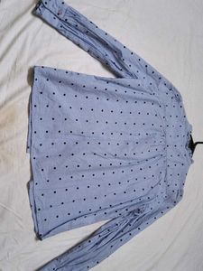 Blue Polka Dot Button-Up Blouse