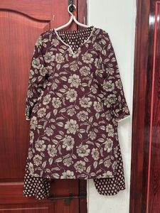 Brown Floral Print Coord Set with scalap border