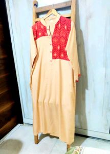 Elegant Cream Kurta with Red Print size-42