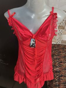 Red nighty with floral detail