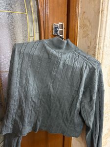 Grey Cable Knit Quarter Zip Sweater