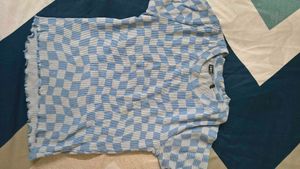 Blue Checkered Cropped Top