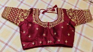 Maroon Embroidered Padded Silk Blouse
