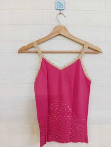 Chic Pink Camisole with Lace Trim