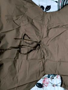 Brown A-Line Tie-Waist Dress with 2 pockets