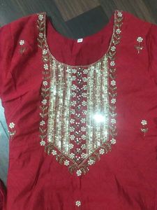 Stunning Red Embroidered Kurta Set