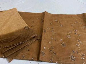 Cotton Brown Saree With Blouse