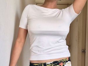 White Boat Neck T-Shirt - H&amp;M