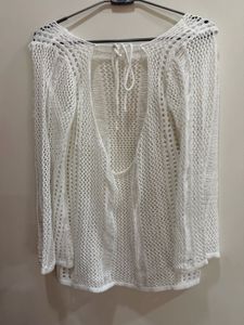 White Crochet Knit Long Sleeve Top