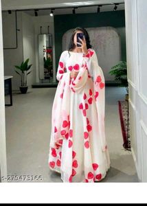 Flowy White Kaftan with Red Heart Print
