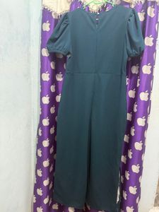 Elegant Dark Green Puff Sleeve Dress