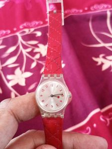 Swatch Original Red Transparent Back Women's Watch