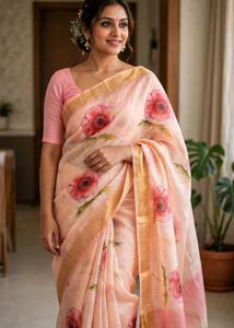 Elegant Floral Print Saree with jari border
