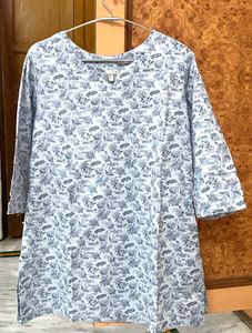 Blue Floral Print Cotton Kurta