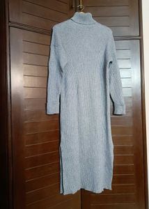 Women Long Ribbed High Neck Dress