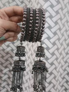 Oxidized Jhumka Bangle Set