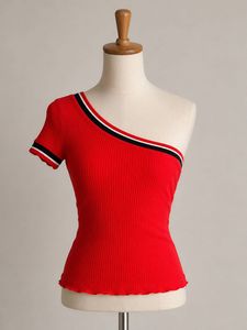 Red One-Shoulder Ribbed Top