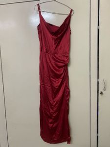 Elegant Red Satin Midi Dress