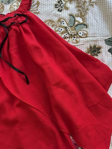 Flowy Off shoulder Red Tunic with Bow Detail