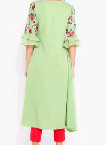 Light Green Kurta with Floral Sleeves