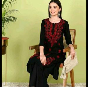 Black Kurta with Red Embroidery