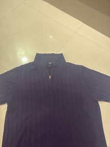 Men's Zip Neck Striped Short Sleeve Shirt