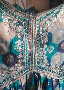 A blue green Nayra Pattern Anarkali Kurta with Dup