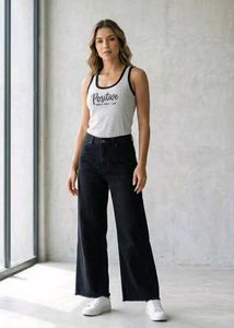 Combo Tank Top n Mast &amp; Harbour Black Wide Leg Jea
