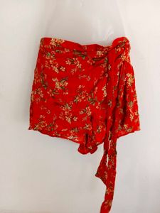 Red Floral Wrap short