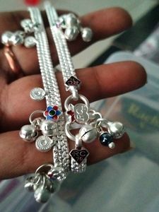 Silver Anklets with Bells &amp; Flowers baby girl