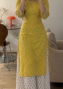Yellow Kurta with White Pants