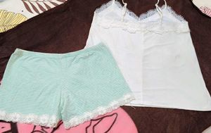 Lace Trim Cami &amp; Striped Shorts Set